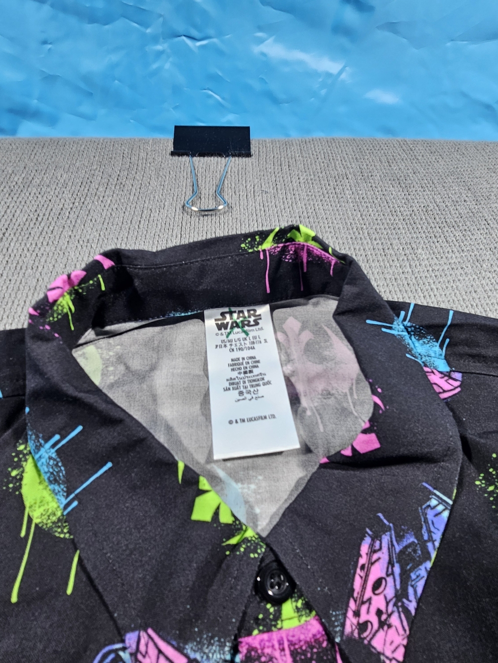 Star Wars Men's Black Short-Sleeve Button-Up Shirt with Neon Rebel Logos - Picture 2 of 9